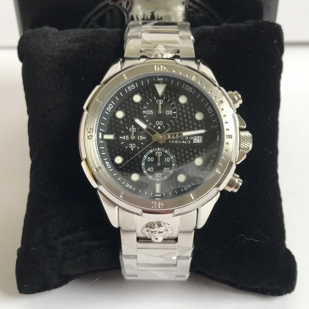 Versace Stainless Steel Chronograph Watch - Black Dial